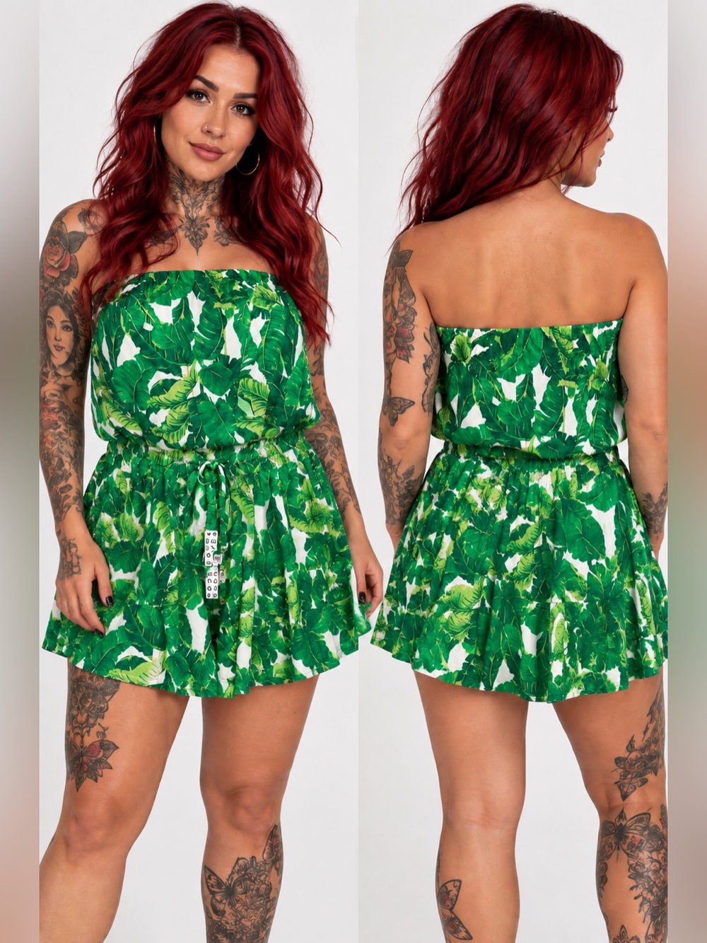 Love & Sports Palm Leaf Strapless Tunic Dress
